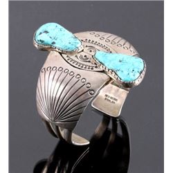 Signed Navajo Sterling Silver Turquoise Cuff