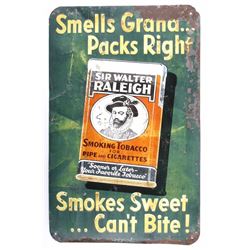 Sir Walter Raleigh Embossed Tin Lithograph Sign