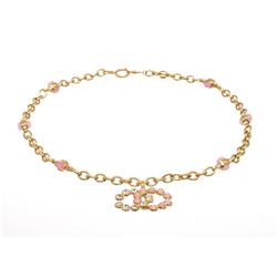 Chanel Gold and Pink Glass Stones CC Gripoix Long Necklace