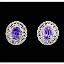 14KT White Gold 5.42 ctw Tanzanite and Diamond Earrings