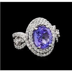 4.45 ctw Tanzanite and Diamond Ring - 14KT White Gold