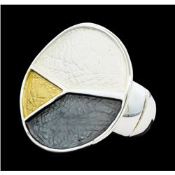 Tri Color Hand Painted Medallion Ring - Rhodium Plated