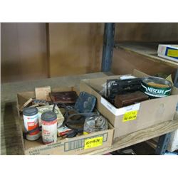 1 2 BOXES OF ASSORTED RUBBER TUBE REPAIR KITS, WINDOW MARKERS, TABLE CLOCK ETC-34