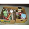 Image 1 : 1 2 BOXES OF ASSORTED KITCHEN PRESSES, FLOUR SIFTER, FOOD TINS ETC