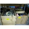 Image 1 : 1 WOOD BOX AND BOX OF MISC GLASS JARS, MILK BOTTLES, TINS ETC