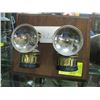 Image 1 : 1 2 MINERS LANTERNS ON MOUNTED WOOD