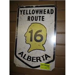 1 METAL YELLOW HEAD ROUTE 16 ALBERTA SIGN