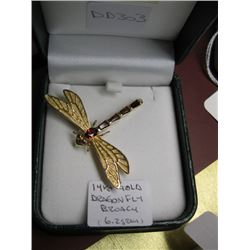 1 14K GOLD DRAGON FLY BROOCH (6.2 G)