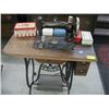 Image 1 : 1 WHITE TREADLE SEWING MACHINE WITH ACCESSORIES