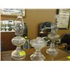 Image 1 : 1 3 CLEAR GLASS OIL LAMPS (ONLY 2 HAVE TOPS AND FLUTES)