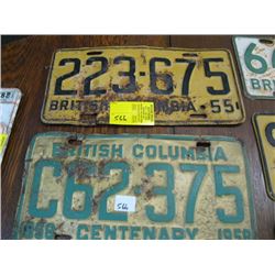 1 2 - BC LICENSE PLATES 1955, 1958