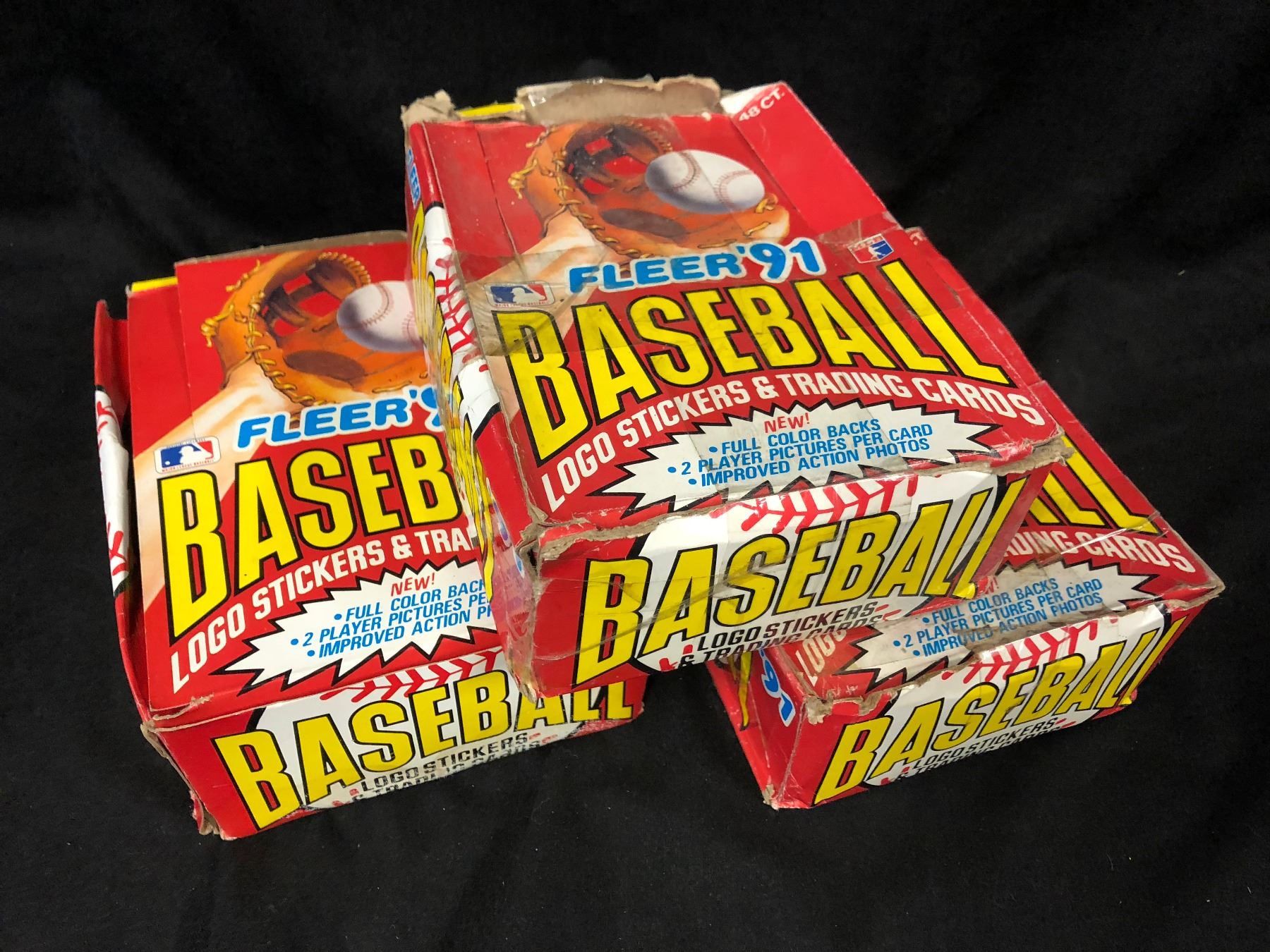 1991 FLEER BASEBALL LOGO STICKERS & TRADING CARDS BOX LOT