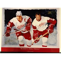 DETROIT'S STEEL WHEELS (HOWE & YZERMAN) 11" X 18" PRINT BY GLEN GREEN