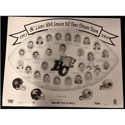 BC LIONS 50TH SEASON ALL TIME DREAM TEAM PRINT AUTOGRAPHED BY LUIS PASAGLIA (16" X 20")