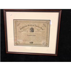 CONFEDERATE STATES OF AMERICA LOAN CERTIFICATE ($500) 22" X 18" FRAMED