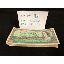 30 X ONE DOLLAR CANADIAN BANK NOTES (1954 & 1973)