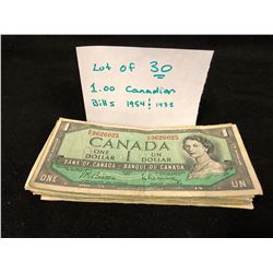30 X ONE DOLLAR CANADIAN BANK NOTES (1954 & 1973)