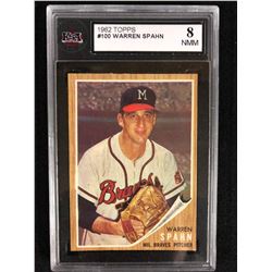 1962 TOPPS #100 WARREN SPAHN (8 NMM) KSA GRADED