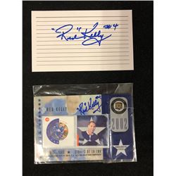 RED KELLY AUTOGRAPHED INDEX CARD & 2002 ALL-STAR STAMPS