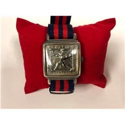 FOSSIL COLLECTIBLES WATCH W/ NEW CANVAS STRAP (MOVEMENT CAN BE SEEN BEHIND DIAL) WORKING