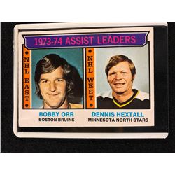 TOPPS 1973-74 ASSIST LEADERS BOBBY ORR / DENNIS HEXTALL CARD #2