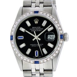 Rolex Men's Stainless Steel Black Baguette Diamond Dial & Sapphire Datejust Wris