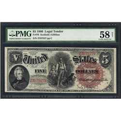 1880 $5 Woodchopper Legal Tender Note Fr.70 PMG Choice About Uncirculated 58 Net
