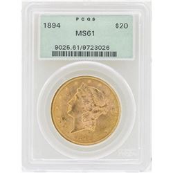 1894 $20 Liberty Head Double Eagle Gold Coin PCGS MS61