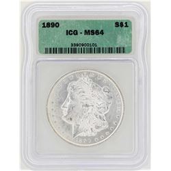 1890 $1 Morgan Silver Dollar Coin ICG MS64
