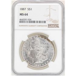 1887 $1 Morgan Silver Dollar Coin NGC MS64