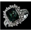 Image 2 : 14KT White Gold 3.89 ctw Emerald Cut Green Tourmaline and Diamond Band Ring
