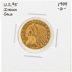 1909-D $5 Indian Head Half Eagle Gold Coin