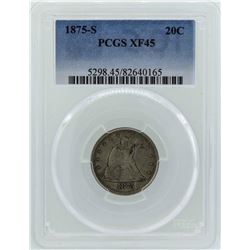 1875-S Seated Liberty Twenty Cent Piece Coin PCGS XF45