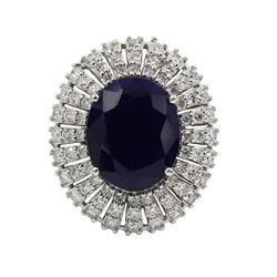 14KT White Gold 10.18 ctw Oval Cut Blue Sapphire and Diamond Wedding Ring
