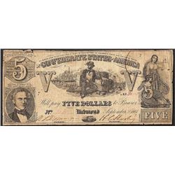 1861 $5 Confederate States of America Note