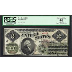 1862 $2 Legal Tender Note Fr.41a PCGS Extremely Fine 40 Apparent