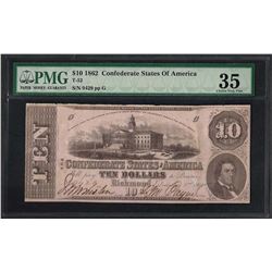 1862 $10 Confederate States of America Note T-52 PMG Choice Very Fine 35