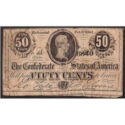 1864 Fifty Cents Confederate States of America Note