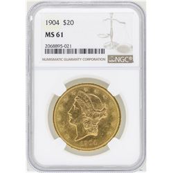 1904 $20 Liberty Head Double Eagle Gold Coin NGC MS61