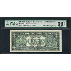 2006 $1 Federal Reserve Note ERROR Offset Printing PMG Very Fine 30EPQ