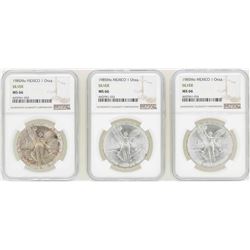Lot of (3) 1985Mo 1 Onza Silver Libertad Coins NGC MS66