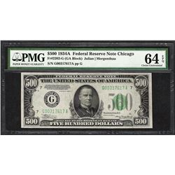 1934A $500 Federal Reserve Note Chicago Fr.2202-G PMG Choice Uncirculated 64EPQ