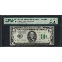 1934 $100 Federal Reserve Note Cleveland Fr.2152-D PMG About Uncirculated 55EPQ