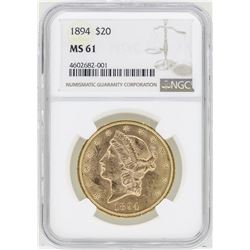 1894 $20 Liberty Head Double Eagle Gold Coin NGC MS61