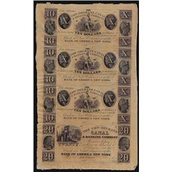 Uncut Sheet of $10 New Orleans Canal & Banking Company Obsolete Notes