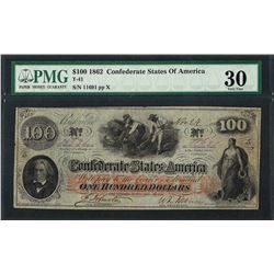 1862 $100 Confederate States of America Note T-41 PMG Very Fine 30