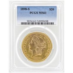 1898-S $20 Liberty Head Double Eagle Gold Coin PCGS MS61
