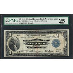 1918 $1 Federal Reserve Bank Note New York Fr.713 PMG Very Fine 25