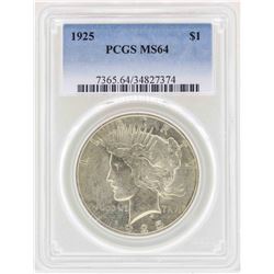 1925 $1 Peace Silver Dollar Coin PCGS MS64