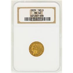 1929 $2 1/2 Indian Head Quarter Eagle Gold Coin NGC MS62